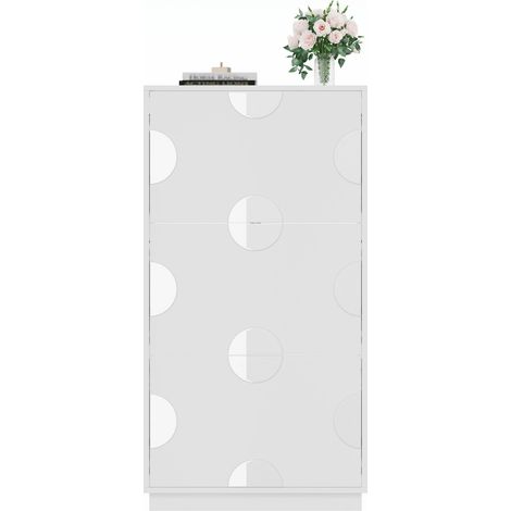 CHICFURN Zapatero 63x24x120 cm de MDF blanco con espejo redondo para recibidor (1/5)