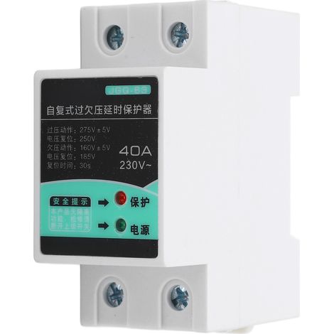 Relais de protection sur/sous tension 230V 40A auto-réinitialisable, voyant lumineux, rail DIN, coupe-circuit régulateur de tension (1/5)