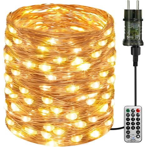 btfarm Lichterkette mit Fernbedienung, 10 m, 100 LEDs, Timer, IP65 wasserdicht, 8 Modi, Kupferdraht, warmweiß, für Weihnachten, Hochzeiten, Partys und mehr. (1/5)