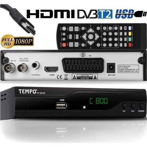 Tempo 4000 Décodeur Terrestre TNT - DVB T2 / HDMI Full HD / Récepteur TV / USB / Decodeur TNT / DVB-T2 / H.265 HEVC / PVR / TNT