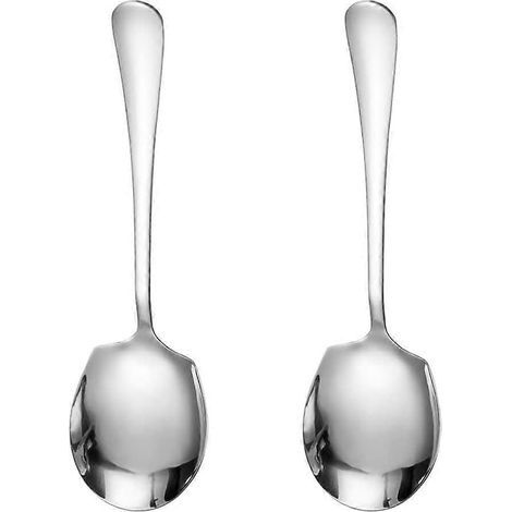 Lot de 2 grandes cuillères de service en acier inoxydable pour buffet, cuillères de service argentées à long manche. (1/5)