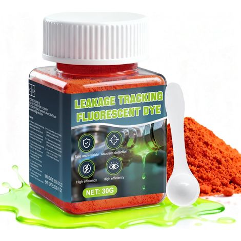Fluorescéine, Colorant Fuite Piscine, Détecteur de d'eau, Contient Une Cuillère Doseuse, pour Recherche Piscines, Plomberie, Toiture, Voiture, 30g -