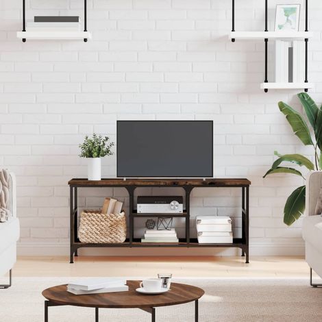 Mueble TV hierro madera contrachapada roble ahumado 100x35x45cm