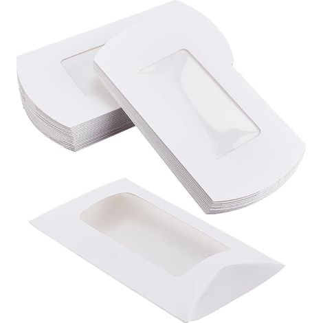 30pcs 7x12x2cm Paper Pillow Candy Boxes with Rectangle Transparent Window, White Candy Packaging Box Small Box for Party Supplies (1/5)
