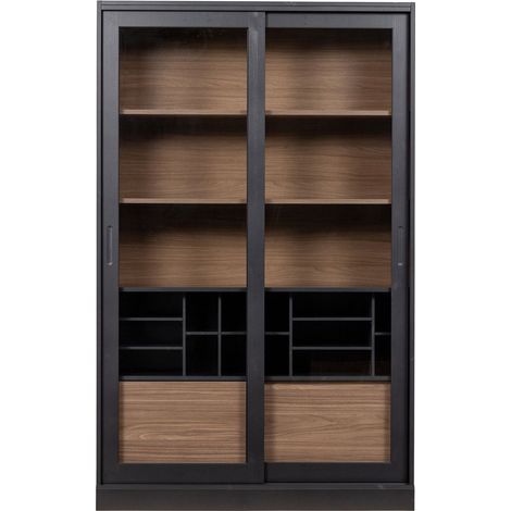 Vitrine 2 portes 125x47x200 cm naturel et noir - BAKARI (1/5)