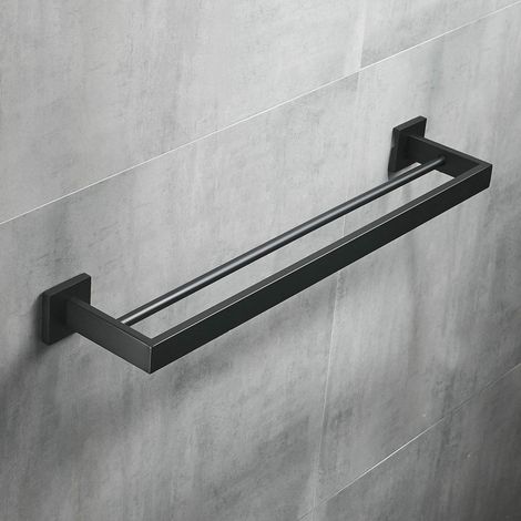 Porte-serviettes, porte-serviettes noir mat, 50 cm Porte-serviettes double pour salle de bain Porte-serviettes mural (1/5)