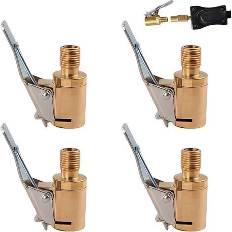 Car Tyre Valve Adapter, Air Chuck with Clip Adapter, 1/4 Inch Brass Inflator Adapter, for Compressor, Bicycle, Motorcycle, Auto, Car Tyre Inflator