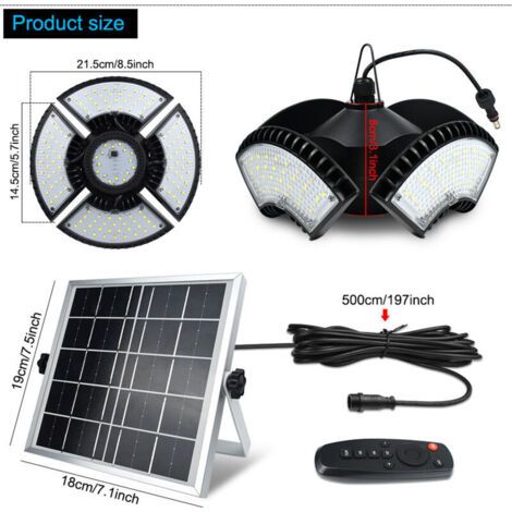 NALOOKAMIC Lumière solaire d'intérieur 6v 5w, éclairage solaire de lustre à quatre feuilles un à un 4400MAH avec télécommande, adapté pour, maison, abri de jardin, pergola, cour de jardin, garage