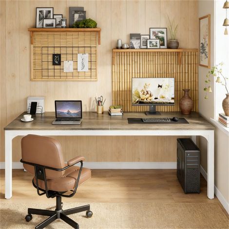 Bureau double de 200 cm pour ordinateur - Grand poste de travail pour la maison et le bureau (1/5)