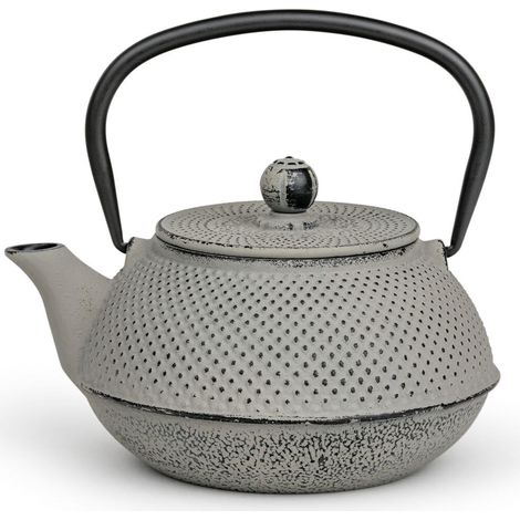 Bredemeijer Bollitore piccolo Asia de ghisa per induzione, 0,8 litri, smaltato grigio con filtro de acciaio inox