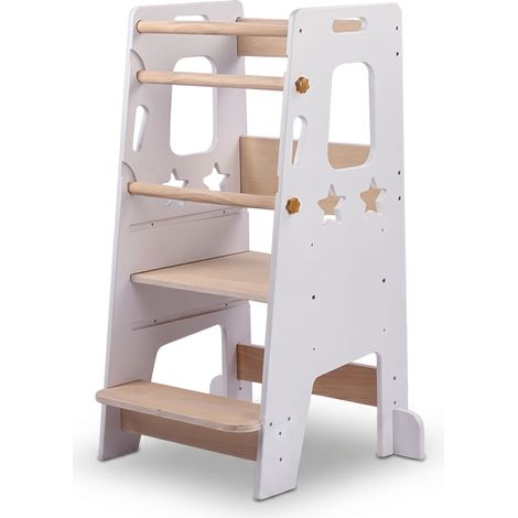 Adjustable Learning Tower with Star Design, White (1/5)