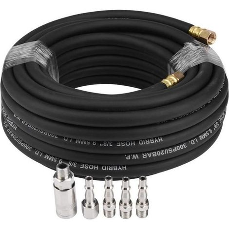 Tuyau à air pneumatique - Non spécifié - 15M - Caoutchouc flexible - 5 accessoires - 300 PSI (1/4)