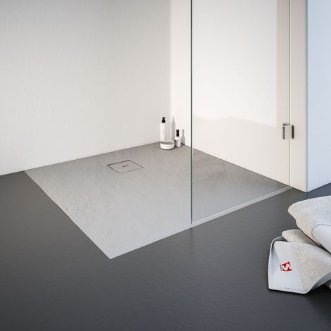 Schulte – Receveur de douche 90 x 90 cm résine minérale – Effet pierre gris – Installation à poser, encastrer ou surélever – Bonde de vidage incluse (1/5)