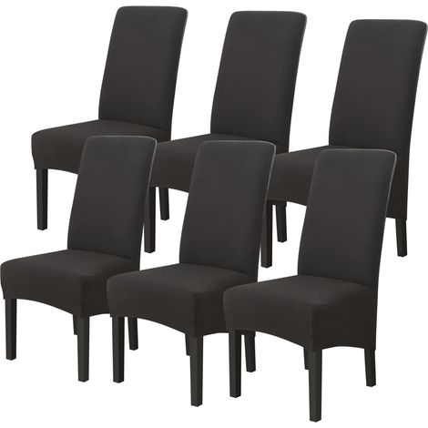 Housses de Chaises 6 pièces Grand Taille Noir, Housses pour Chaises de Salle a Manger (1/5)