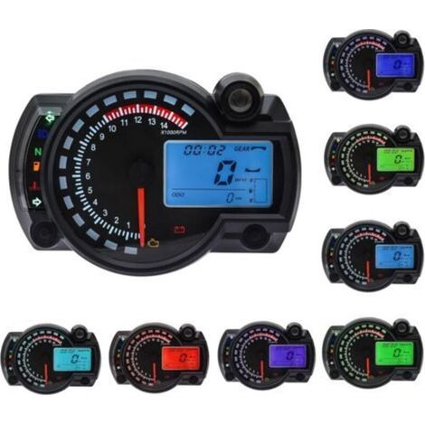 Universeller Motorrad-Tachometer, 7 Farben, 15000 U/min, digitales LCD-Display, RX2N, einstellbarer Instrumenten-Kilometerzähler und Drehzahlmesser mit Geschwindigkeitssensor (0–299 km/h) (1/5)