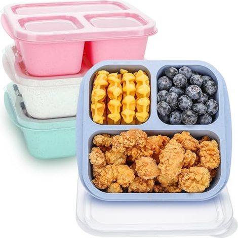 Boîte Bento - 3 Compartiments - En Paille De Blé Et PP Alimentaire - Étanche Et Empilable - Pour École Bureau Voyage - Lot De 4 (1/5)