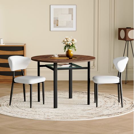 Set tavolo rotondo moderno 1 tavolo 100 cm effetto legno con 2 sedie bianche in PU (1/5)