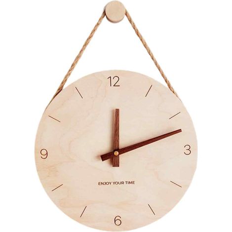 Horloge murale en bois suspendue par une corde, style simple et créatif, pour la décoration du salon. (1/5)