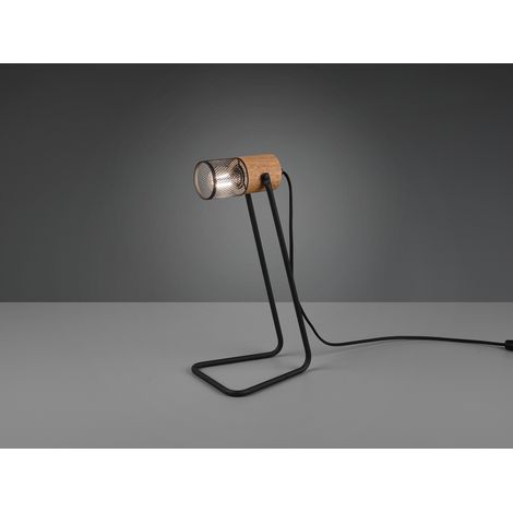 Industrial LED Tischlampe Metallgeflecht Metallschirm und Holzsockel, Höhe 40cm (1/5)