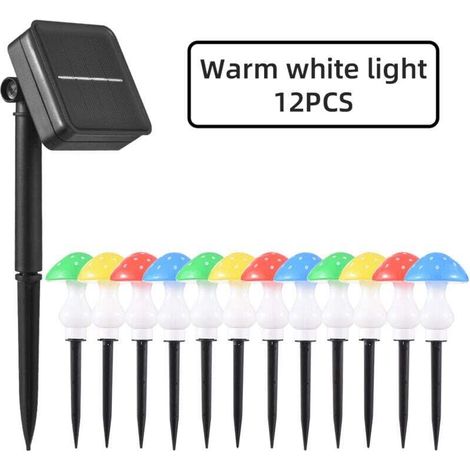 12 Solar Mushroom LED Lights, 8 Modes, IP65 Warm White, Garden (1/5)