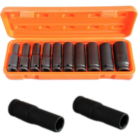 TrAdE Shop Traesio - Kit Set 10 Bussole 1/2" Esagonali Per Avvitatore Pistola Pneumatica Da 10 A 24mm -