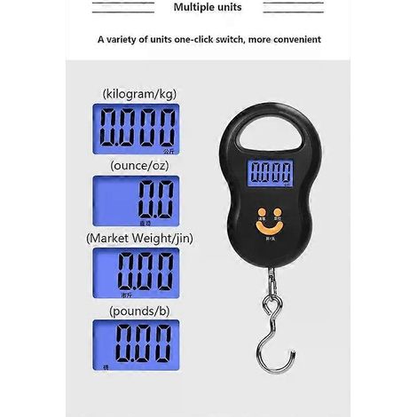 Elektronische Hängewaage bis 50 kg, LCD-Digitalwaage mit Hintergrundbeleuchtung für Küche, Angeln, Gewichte, Taschenwaage, Reisegepäckwaage (1/4)