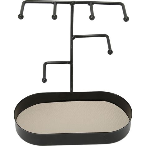 Présentoir à bijoux à trois niveaux avec base large et épaisse, soudée à la main. Convient pour une coiffeuse de salle de bain. Noir. (1/5)