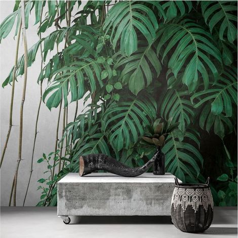 Sfondo fotografico Profhome 382411 Carta da parati TNT goffrata a caldo liscia con design giungla opaca verde grigio 3,71 m x 2,8 m (1/5)