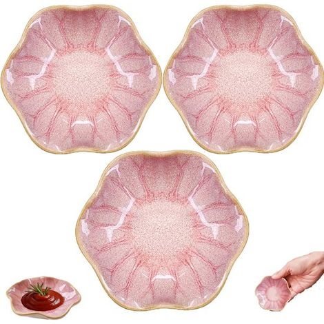 Ensemble de 3 pièces : vide-poches en céramique en forme de feuille de lotus, plat décoratif en céramique, plateau pour petits objets, plateau pour sauces, bol à apéritif, rose. (1/5)