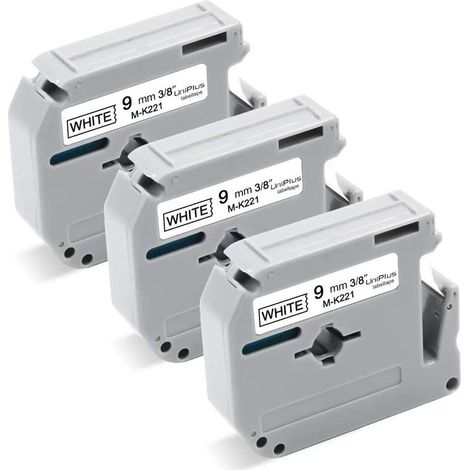 Rubans Compatible Brother M-K221 MK-221 9mm x 8m pour Brother PT-55 PT-60 PT-65 PT-70 PT-80 PT-85 PT-90 PT-M95 PT-100 PT-110 BB4 étiqueteuse (Pack de 3, Noir sur Blanc) (1/4)