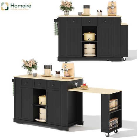 Desserte de cuisine noir avec port USB et couchage coulissant en mdf 138 x 55 x 93 cm HOMAIRE (1/5)