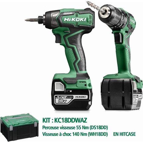 Kit 18V HIKOKI Trapano DS18DD + Avvitatore WH18DD + 2 Batterie 5Ah - KC18DDWAZ