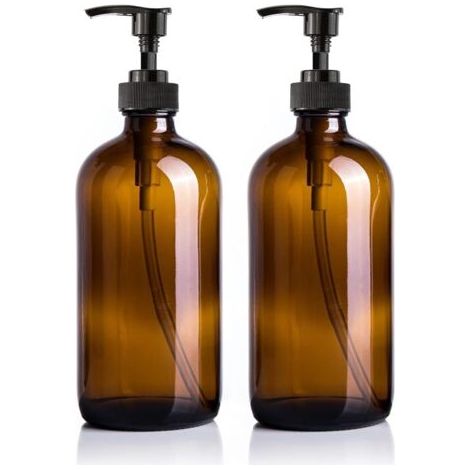 Paquete de 2 botellas de vidrio ámbar de 500 ml con bomba, dispensador de jabón, dispensador de jabón líquido para manos, dispensador grande de jabón para platos, botellas de vidrio reutilizables con  (1/3)