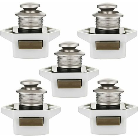 Lot de 5 boutons poussoirs verrou armoire 20 mm – Loquet sans clé, serrure de meuble pour RV, caravane, tiroir, camping-car (blanc) (1/5)
