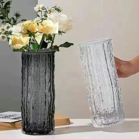 Dos jarrones de cristal para decoración de interiores, de estilo minimalista moderno, adecuados para mesas de comedor, oficinas, dormitorios, etc., 25,5 x 10 cm. (1/5)