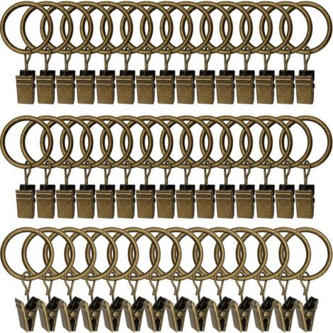 45PCS Anneaux à rideaux avec pinces - Bronze antique, pinces à rideaux solides, crochets de fixation de tringle de tension, crochets décoratifs pour rideaux et cadres de fenêtres à trou métallique I.D (1/5)
