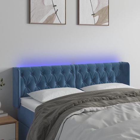 Tête de lit avec lumière LED,Panneau de lit,Décoration murale Bleu foncé 147x16x78/88 cm Velours XEJZT148777 (1/5)