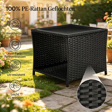Table d'appoint en rotin, petite table basse de patio avec rangement, table de salon pour extérieur (1/5)