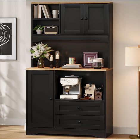 Meuble de cuisine haut 100 x 40 x 163 cm avec LED, prises, USB et niche micro-ondes noir HAVRYA (1/5)