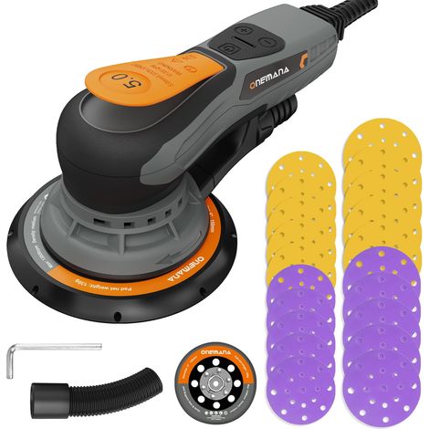 ponceuse sans balais 350W, ponceuse excentrique 150mm 5.0 mm, ponceuse orbitale pour bois, 4000-10000 tr/min, plateaux 150 (1/5)