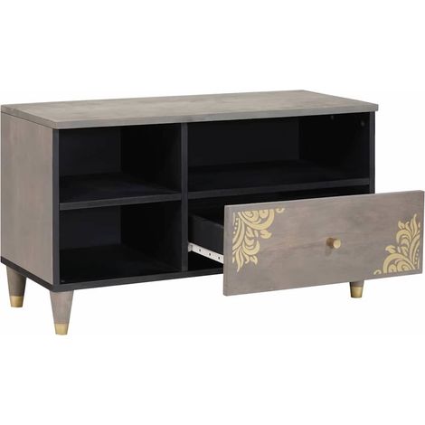 Meuble TV  Banc TV  Armoire TV Gris 80 x 33 x 46 cm Bois de mangue massif (1/5)