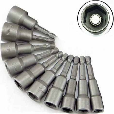10 x Douille Torx Magnétique Adaptateur Embout en Acier Chromé Vanadium Mandrin Pans Carré Hexagonal 6-19mm 1/4 Drill Bit (1/5)