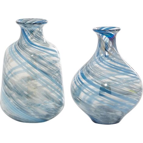 Lot de 2 vases en Verre soufflé à la Main Bleu 17,8 x 25,4 cm (1/5)