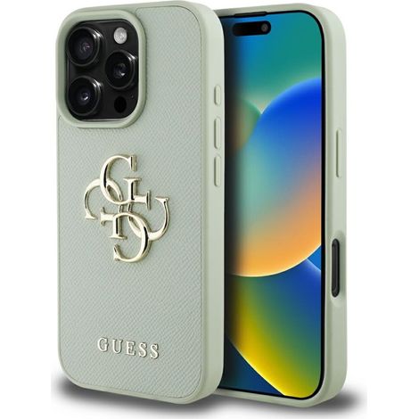 Funda Guess con logo grande 4G y logo clásico pequeño, diseño granulado, para iPhone 16 Pro (verde) (1/5)