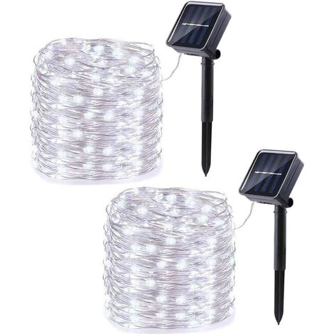 Jardin extérieur de lumières solaires, 100LED ,10M, 8 modes Guirlandes solaires fil de cuivre étanche pour jardin,patio,cour,arbre,fête,anniversaire,mariage,Noël (1/5)