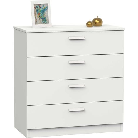 Commode 4 tiroirs avec guide métallique Tibet en blanc mat ou chêne cambrien en mélaminé 74x78 cm (1/5)