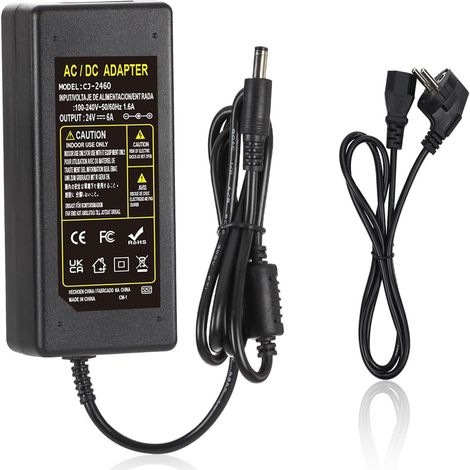 Adaptateur secteur 24V 6A,Alimentation LED 100-240V AC/DC Adaptateur secteur Transformateur 5,5 mm x 2,1 mm prise de sortie DC Alimentation universelle 24V 144W pour bande LED 5050 3528 conducteur LED (1/5)