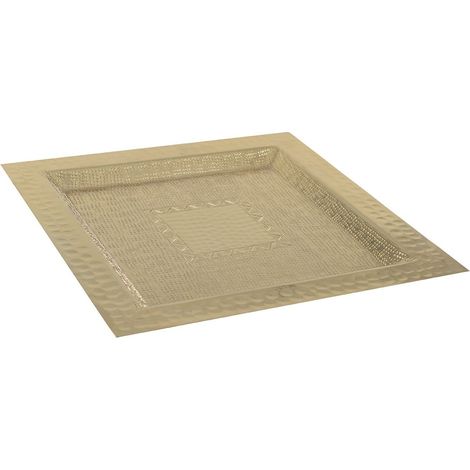 Plateau carré de service et de présentation en métal doré pour décoration de table 28 x 28 cm - PANGIVO (1/3)
