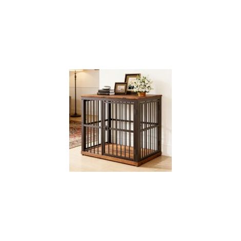 Cage modulaire pour chien avec 3 portes et plateau imperméable, transformable en table d'appoint ou table de chevet, combinable et empilable pour plusieurs chiens, dimensions extérieures 68,4 x 53 x 6 (1/5)