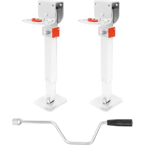 Cric manuel en deux parties, cric manuel robuste, capacité de charge 1 à 2 tonnes, hauteur réglable de 42 à 56 cm, cric pour camping-car et caravane, blanc (1/5)